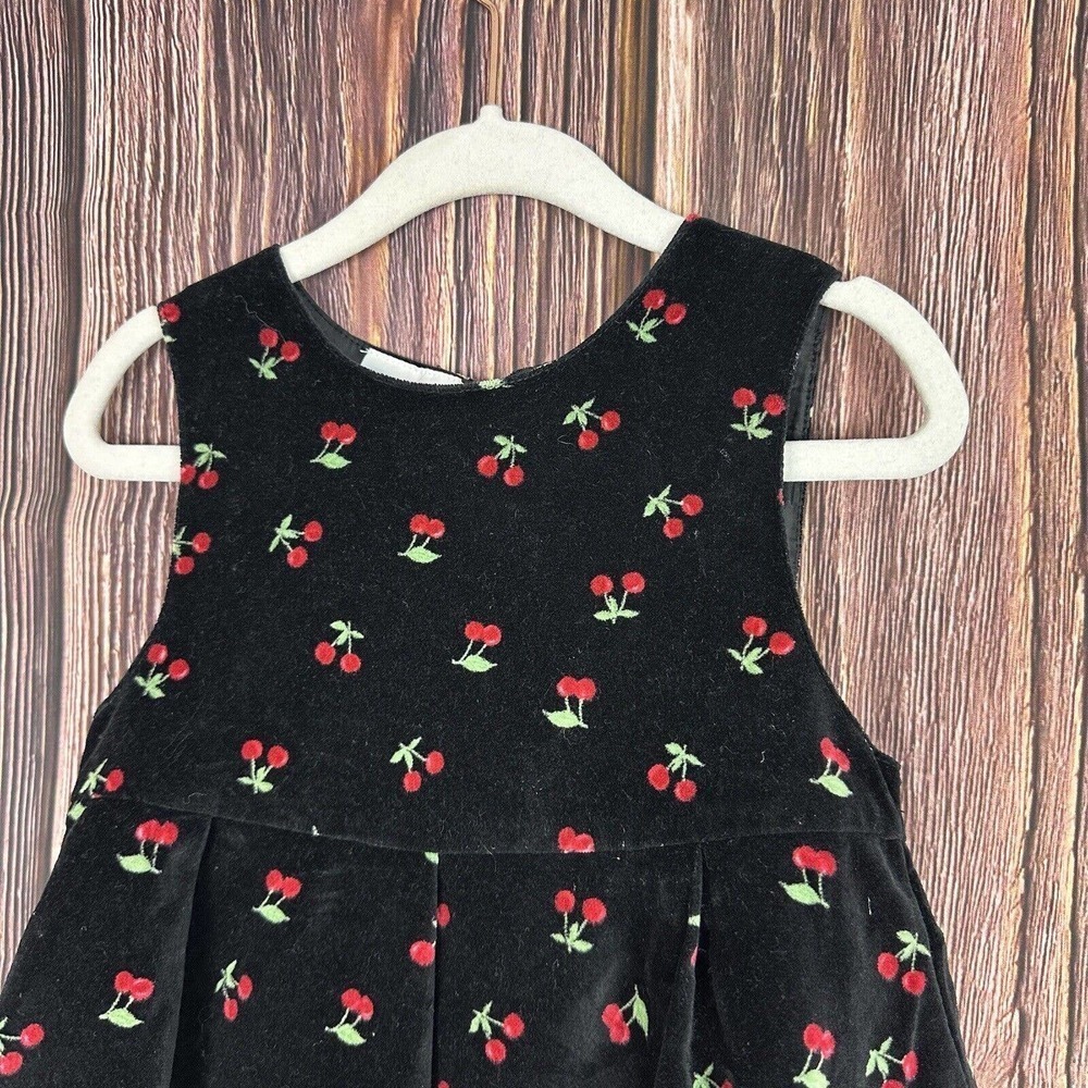 Vintage Baby Girl Cherry Print Dress Velvet Black‎ Size 24 Months